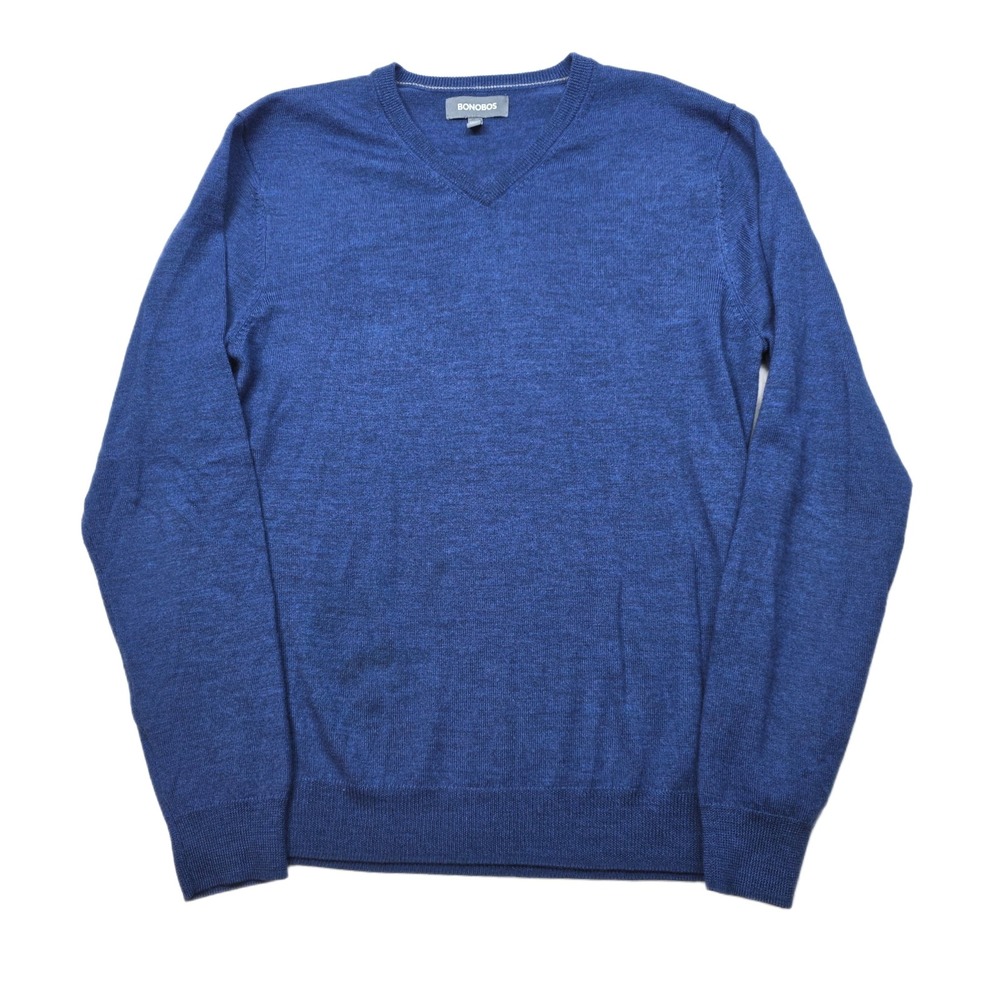 BONOBOS Merino Wool Sweater Mens Small Blue‎ V Neck Long Sleeve